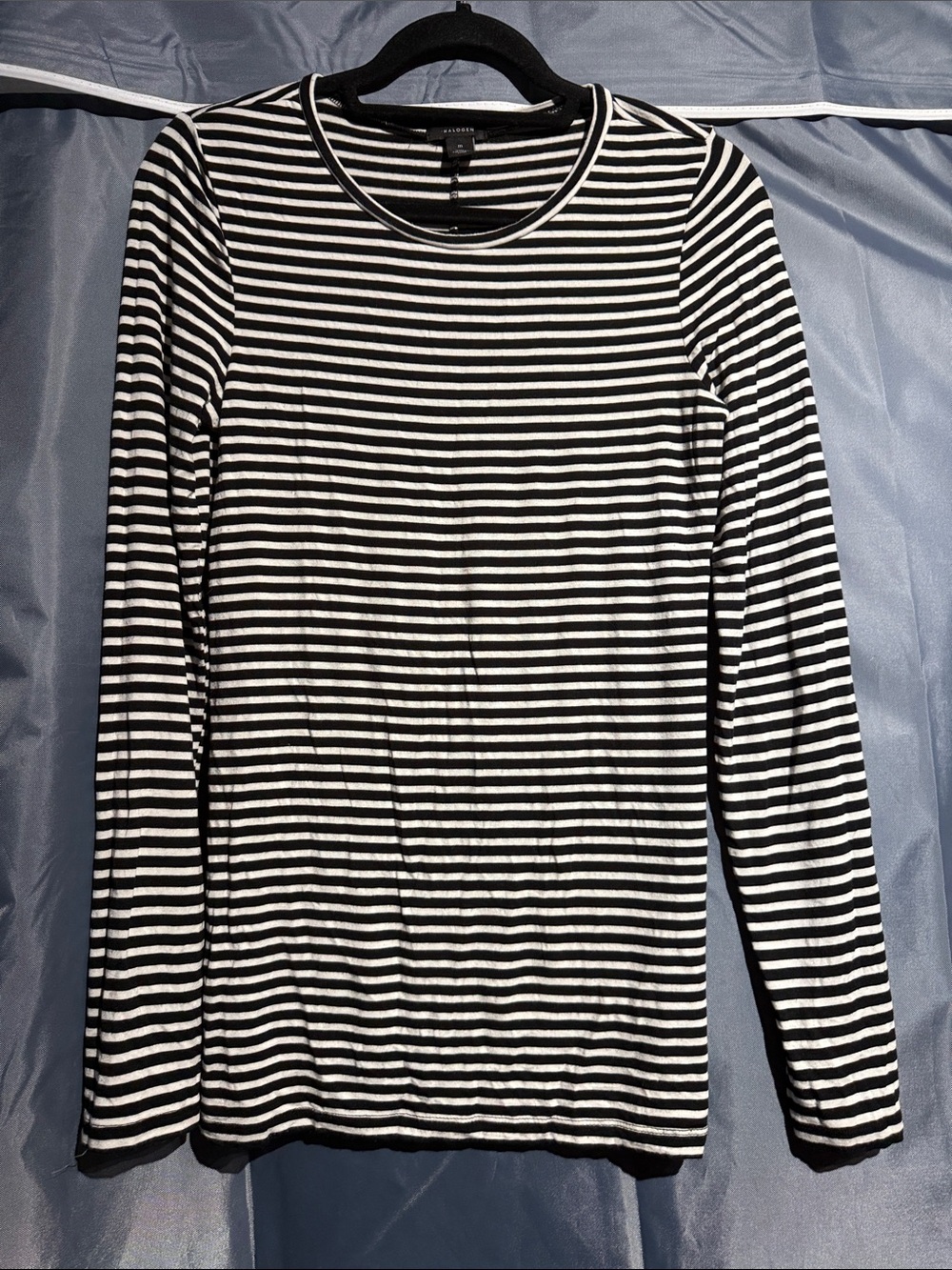 Halogen Black & White Striped Long-Sleeve Crewneck Top